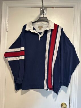 VTG 90s Northwest Territory Sz:4X red white blue long sleeve striped rugby polo.